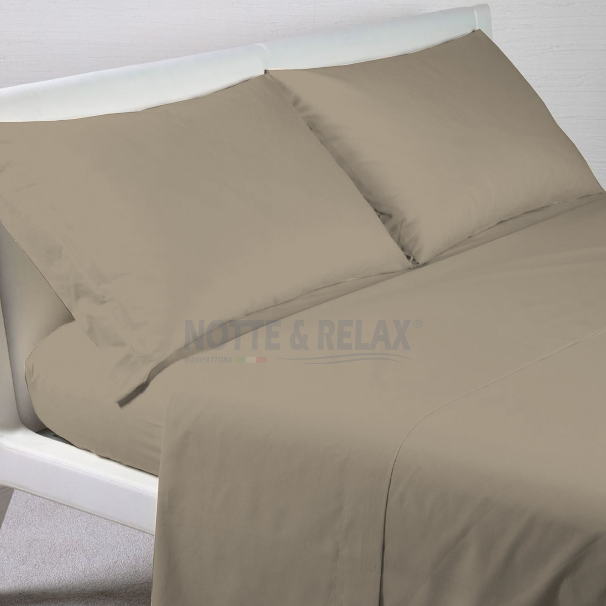 Corredo Italiano Monocolore® - set lenzuola tinta unita per letto francese  (materasso 140x190-200) - 100% Made in Italy (Perla)